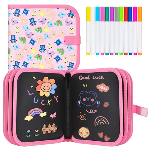 Tarnel Portable Drawing for Children, Doodle Toys, Reusable Painting Book, 12 Erasable Coloured Pens, 14 Pages, ABS