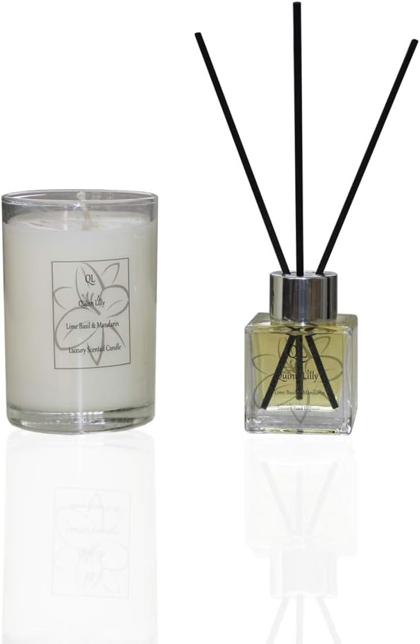 Lime Basil and Mandarin Fragrance - Luxury Scented Candle and Reed Diffuser Gift Set | Best for Aromatherapy and Relaxation