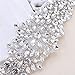 FANGZHIDI Stunning Bridal Crystal Applique for Wedding Dress-Beaded Rhinestone Belts-Silver-1 Piece-(11.6” x 2.3”in)