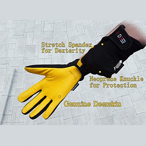 SKYDEER Men's High-Performance Soft Deerskin Leather Utility Flexible Work Gloves, Excellent for Mechanical, Labor Protection, Construction, Agriculture, Automobile (SD2250/L)