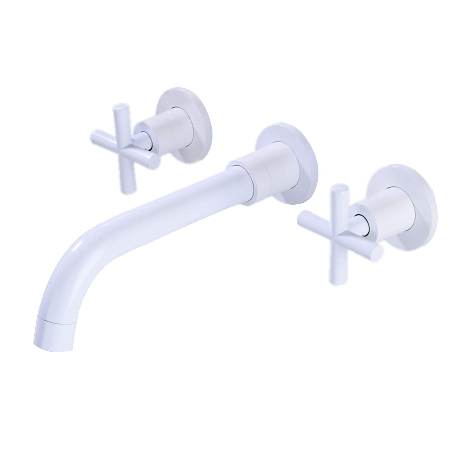 Photo 1 of White Bathroom Faucet Wall Mounted Two Handle Wall Mount Bathroom Sink Faucet Lavatory Basin Mixing Faucets with Rough in Valve Included 360 Degree Swivel Spout