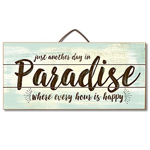 Another Day In Paradise Decorative Pallet Wood Sign 12" x 6" Made in the USA Wire Hanger Included and Doubles as an Easel
