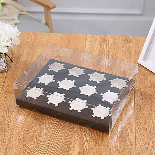 Iconic Baker | Pack of 5 | Clear 12 Holes Inserts Cupcake Boxes | Transparent Cupcake Dessert Cookie Box Packaging in 3 Colours White, Black & Gold | Fits Muffin & Cupcakes Cases.