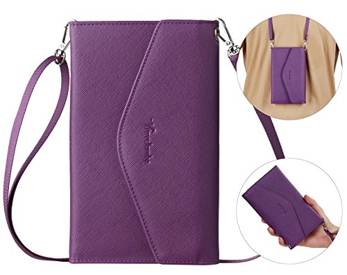 Travelambo Rfid Blocking Passport Holder Wallet & Travel Wallet Envelope 7 Colors (purple with neck/wrist strap)