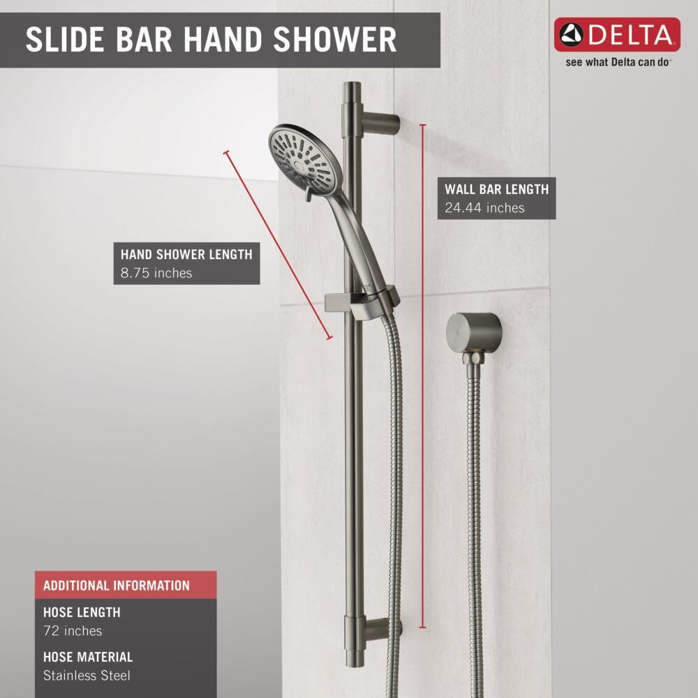 Delta Faucet Slide Bar Hand Held Shower with Hose, Brushed Nickel Handheld Shower Head, Slide Bar Hand Shower, Handheld Shower, Detachable Shower Head, Stainless 51361-SS