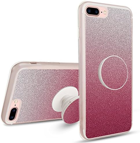 iPhone 7 Plus/8 Plus Case, 5.5 Inch Shining Glitter TPU Rubber Protective Shock-Absorption Cover Case with Multifunction Pop Cell Phone Holder for Apple iPhone 7 Plus/8 Plus - Red