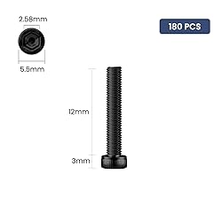 BNUOK 180pcs M3 x 12mm Hex Socket Head Cap Screws