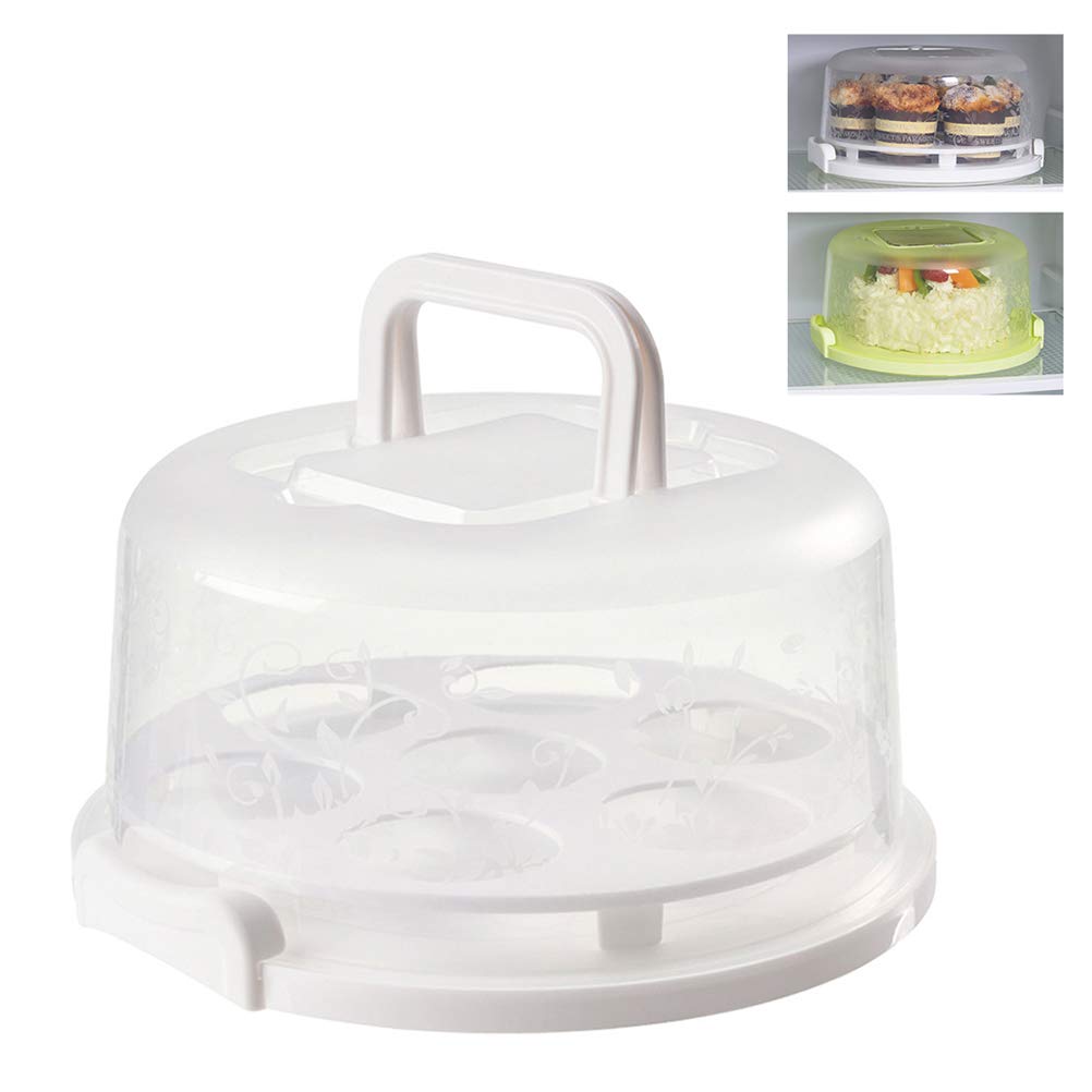 Sahgsa Transparent Cake Box, Round Cake Butler, Cake Container, Plastic Cake Cover, Cake Container with Handle, Portable Cake Box, Transport of Cakes, Biscuits, Cake