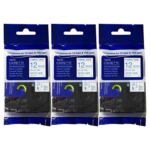 3 Pack of TZeFA3 Compatible Fabric Tape for BROTHER P-Touch 1/2" (12mm x 3m) Blue on White by OFFICE LABELS TZFA3 TZ FA3 TZ-FA3 TZe FA3 TZe-FA3