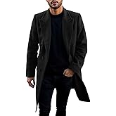 PASLTER Mens Trench Coat Mid Long Double Breasted Slim Fit Peacoat Notched Lapel Winter Business Overcoat