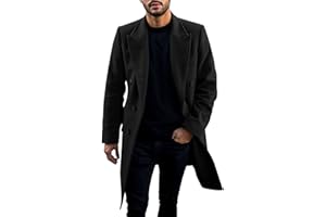 PASLTER Mens Trench Coat Mid Long Double Breasted Slim Fit Peacoat Notched Lapel Winter Business Overcoat