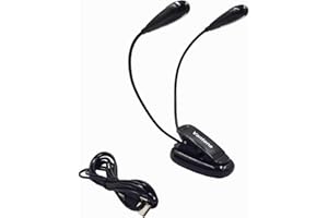 VANTONE Music Stand Light, Clip on LED Book Lights, Dual Neck 6-LED Powered by USB and AAA Battery, Portable Bedside Reading Light, Brightness Levels Adjustable