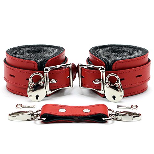 Brussels Wrist and Ankle Cuffs Elegant Locks Softest Lambskin Leather (Red, Ankle) - Thumbnail 5