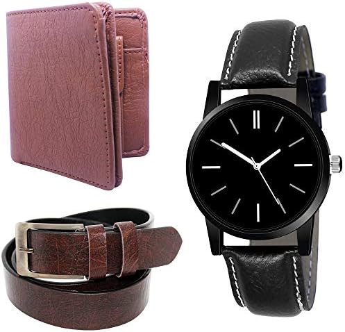 Xforia Combo of 3 Pcs Set Multicolor Boy's Leather Belt, Wallet & Watch - XF_WBW_629