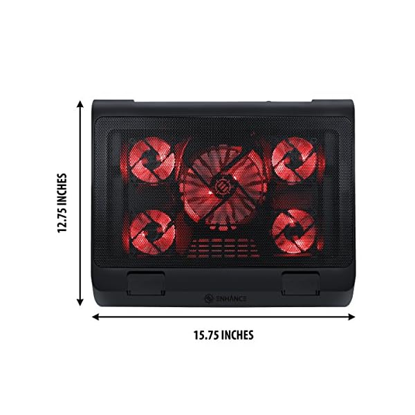 ENHANCE-Gaming-Laptop-Cooling-Pad-Stand-with-LED-Cooler-Fans-Adjustable-Height-and-Dual-USB-Port-for-17-Inch-Laptops-5-Ultra-Quiet-High-Performance-Fans-2630-RPM-and-Built-In-Bumpers-Red ENHANCE Gaming Laptop Cooling Pad Stand with LED Cooler Fans, Adjustable Height, and Dual USB Port for 17 Inch Laptops…