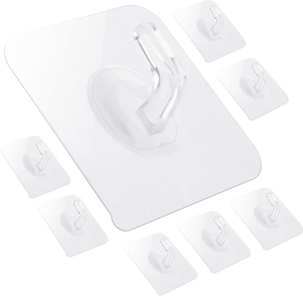 WLLHYF Self-Adhesive Clear Wall Hooks 12 Packs Small Square Shower Pothook