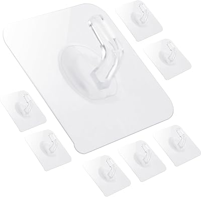 WLLHYF Self-Adhesive Clear Wall Hooks 12 Packs Small Square Shower Pothook