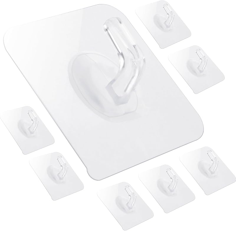 WLLHYF Self-Adhesive Clear Wall Hooks 12 Packs Small Square Shower Pothook