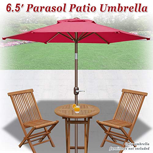 Strong Camel 6.5FT Outdoor Patio Umbrella Table Sunshade Market Umbrella with Crank (Burgundy)