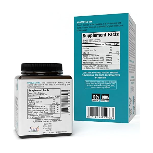 Wow Life Science Omega 3 Fish Oil 1300mg Triple 3X Strength 550 mg EPA & 350 mg DHA for Heart