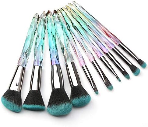 Kingtree Makeup Brush Set 10 PCS Crystal Transparent Handle Kabuki Powder Foundation Brush Concealer Eye Shadow Eyeliner Eyebrow Brush for Girls Ideal Beauty Tool for Women - A