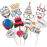 22 Pcs Happy Birthday Photo Booth Props - Funny DIY Creative Decor for Celebrating