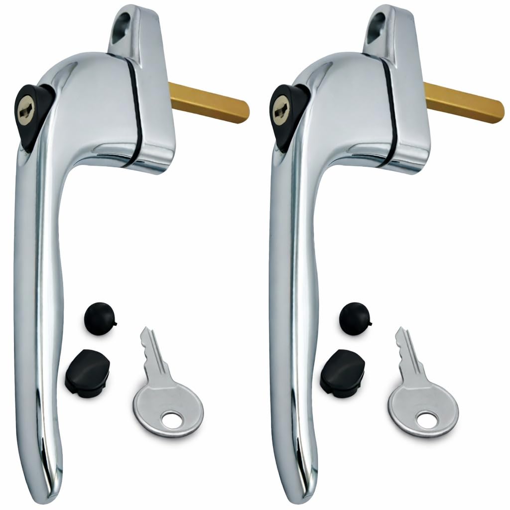 Heather 2 UK Polished Silver UPVC Window Handle Chrome Replacement Handles Window Locks for UPVC Windows Handles (2, Silver)