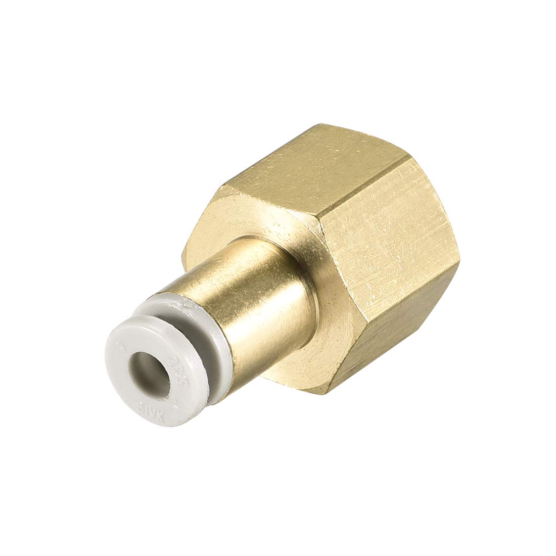 sourcing map Push to Connect Tube Fittings 4mm Tube OD x 1/4 PT Female Straight Pneumatic Connector Pipe Fitting Golden Tone