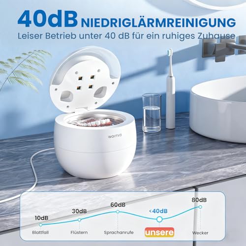 Ultraschallreinigungsgerät 45KHz mit 200mL Dental Pod, 4 Modi Ultraschallreiniger, UV Ultrasonic Cleaner für Zahnersatz, Zahnschiene, Retainer, Zahnspangen, Aligner, Zahnprothesen, Mundschutz, Schmuck