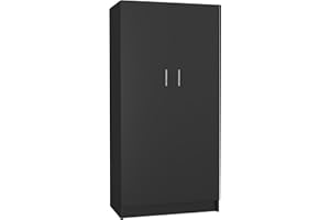 Panana 2 Door Wood Wardrobe Cabinet Closet with Hanging Rail and 2 Shelves, Bedroom Armoire for Storage (Black)