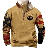 Wilama Men's Western Fleece Sweatshirts Aztec Cowboy Vintage Cow Skull Print Jacket Long Sleeve Retro Quarter Zip Pullover