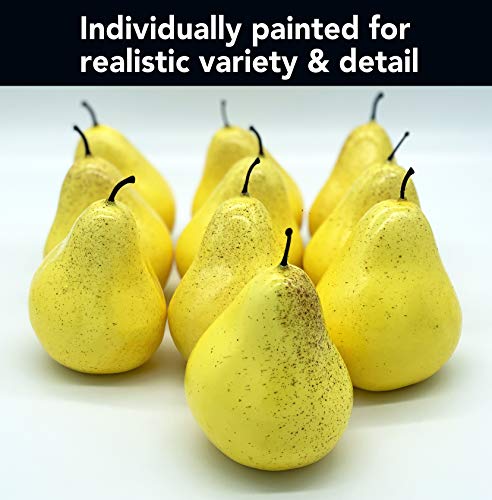 Realistic Fake Pears - Set of 10 Yellow Artificial Pears - Lightweight Fake Fruit for Decoration - Not a Children's Toy