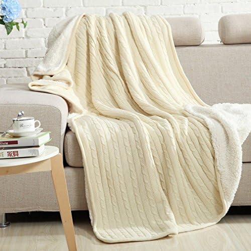 Chunky Knit Throw Blanket,100% Cotton Thick Warm/Cozy/Soft Plush Fluffy Velvet Cable Couch Cover Blanket Multi Color (Beige, 59" 79'')