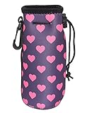 water bottle sleeve with clip, Carrier Cover Neoprene Water Bottle Drawstring Insulator Cooler Sleeve bag (Rose Red)