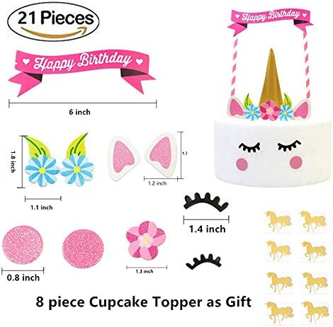21 Pieces Unicorn Cake Topper Handmade Gold Unicorn Birthday Cake Topper Decoration Unicorn Cupcake Toppers ,Baby Shower Wedding Unicorn Party Decoration Supplies