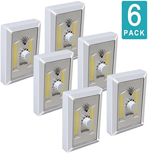 LINLUX COB LED Cordless Switch Light, Eyes Protection Adjustable Brightness Tap Light, Battery Operated Night lights for Cabinet, Shelf, Closet, Kitchen,RV,Car(6 Pack) (Adjustable Brightness)
