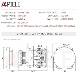 APIELE 22mm Momentary Mushroom Head Push Button
