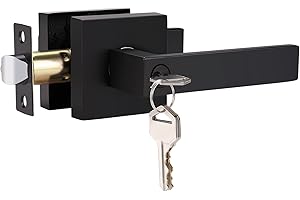 home improvement direct Keyed Entry Door Lever, Exterior/Interior Door Handle with Lock and Different Keys, Matte Black Reversible Square Lockset for Bedroom, Bathroom, Front Door 1 Pack
