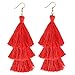 Tassel Earrings Tiered Thread Tassel Dangle Earrings Statement Layered Tassel Drop Earrings (3 layers red)