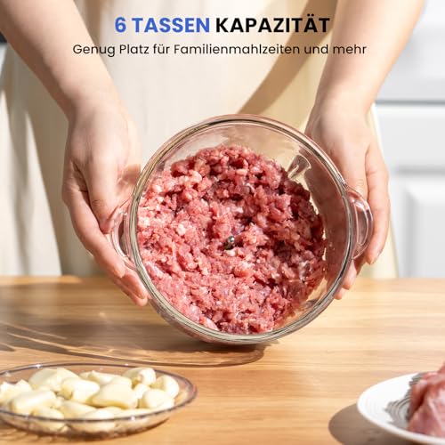 LINKChef Electric Chopper 1.5 L Glass Container, 2 Levels, 3 Stainless Steel Blades - Universal Chopper for Meat, Vegetables, Nuts & Baby Food