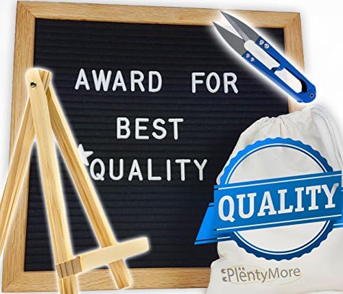 Felt Letter Board Oak Frame -10x10 Inches,Black, Wooden TRIPOD STAND. 344 Changeable White Plastic Characters, Wall Mount. Free Storage Bag &amp; Scissors.used for Birth &amp; Wedding Messages