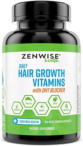 Zenwise Hair Growth Vitamins Supplement - 5000mcg of Biotin & DHT Blocker for Hair Loss and Baldness - Contains Vitamins That Stimulate Hair Growth & Shine for Men and Women - 60 Vegetarian Friendly Pills