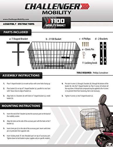 Scooter Jumbo Rear Basket XXL Challenger J1100 Accessory for Most Large Pride Pursuit, Golden Avenger & Drive Cobra