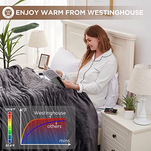 Westinghouse Electric Blanket Twin Heated Blanket Flannel Soft, Machine