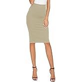 EXCHIC Women's High Waist Bodycon Pencil Skirt Stretchy Knee Length Midi Skirts for Busines Casual