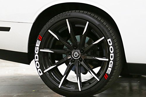 Tire Stickers Dodge // Tyre Lettering Kit - Genuine USA Made DIY Permanent Tyre Lettering with Glue & 2oz Touch-Up Cleaner / 19-21 Inch Wheels / 1.25 Inches/White / 4 Pack
