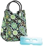 Fit & Fresh Women's Retro Insulated Lunch Bag with Magnetic Snap Closure and Ice Pack, Classic Tote for Work or School, Green Paisley