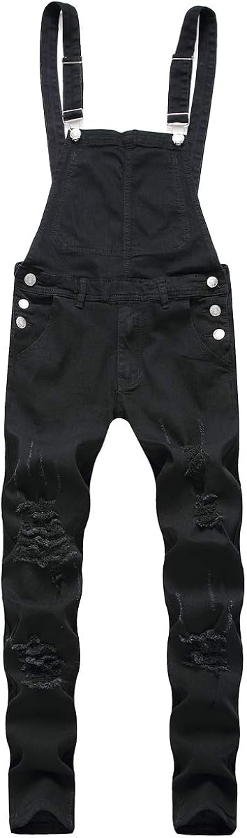 black ripped jean overalls