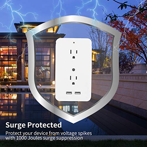 Shelf Socket - 8 Port Wall Outlet, 6 Electrical Outlet, 2 USB Charging Ports, Electrical Multi Outlet Surge Protector with Holder for Bathroom Office Home Kitchen