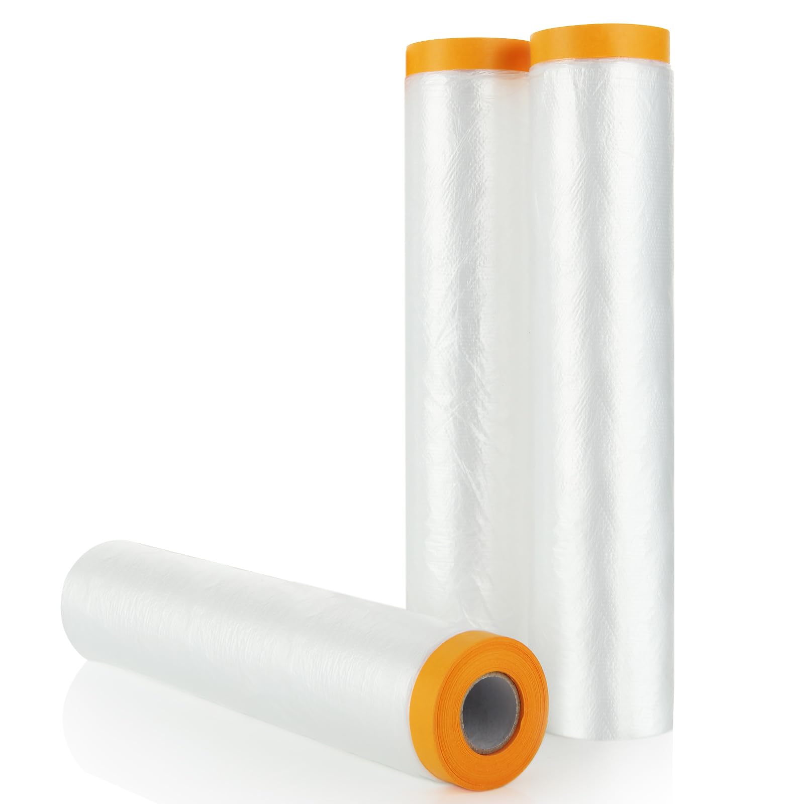 SENENQU 3 Rolls Plastic Dust Sheets for Decorating, 4m x 20m Waterproof Masking Film Rolls, Pre-Taped Plastic Drop Film for Painting Furniture Covering
